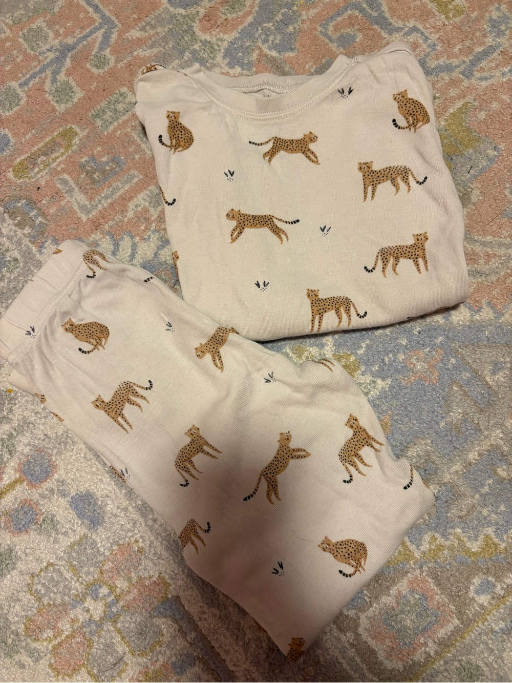 Petit Lem Cream Pajama Set with Leopard Print 5 years